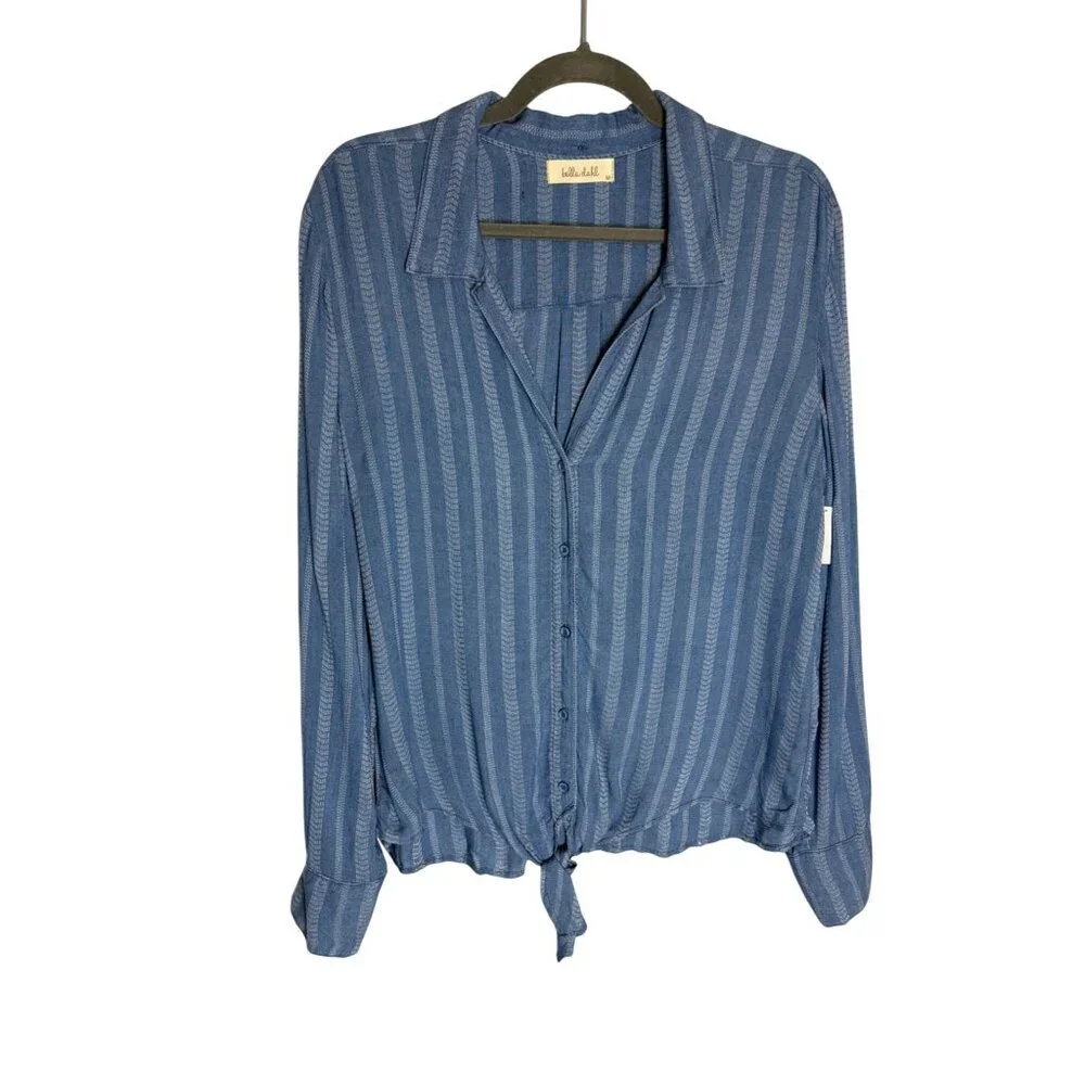 NWT Bella Dahl Tie Front Shirt Alamosa Indigo Stripe-sz Medium - Picture 4 of 9